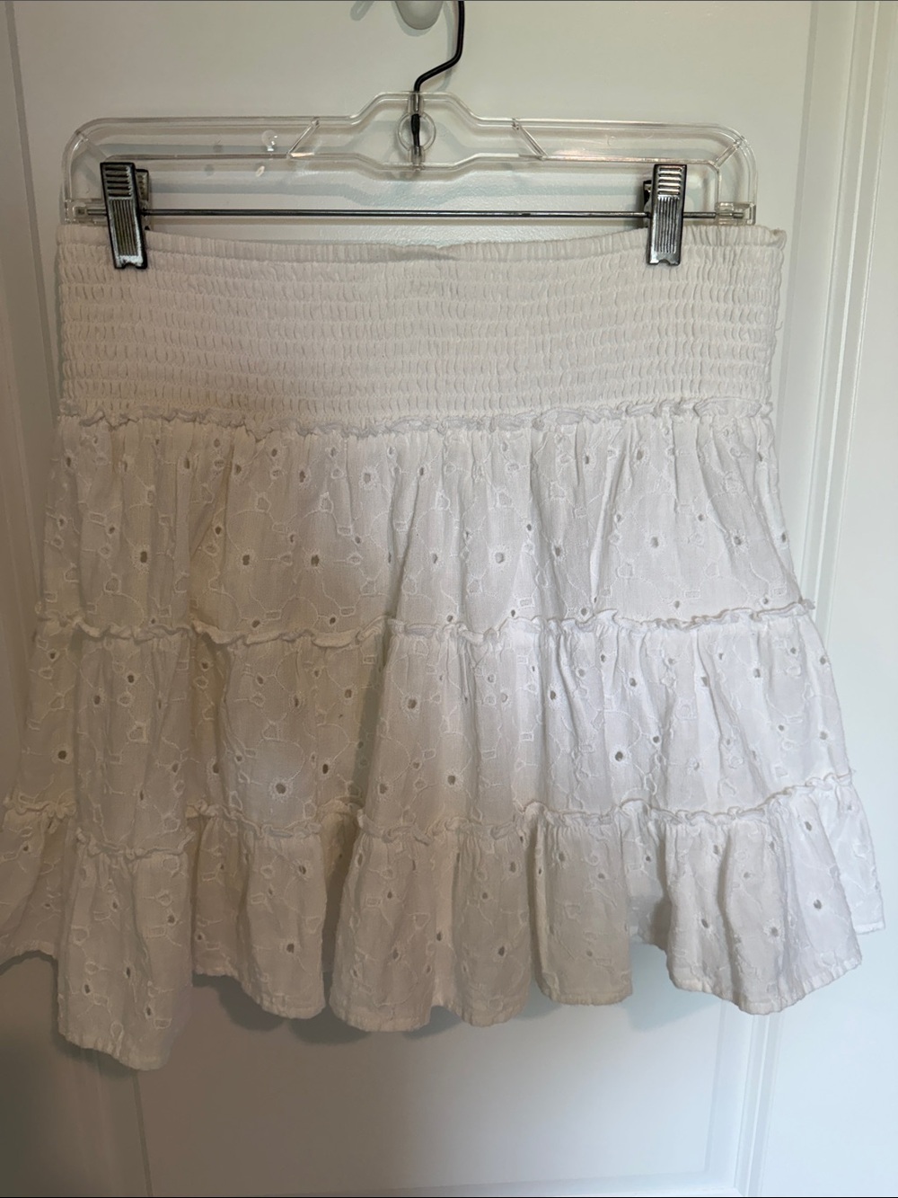 American Eagle Outfitters White Eyelet Tiered Mini Skirt